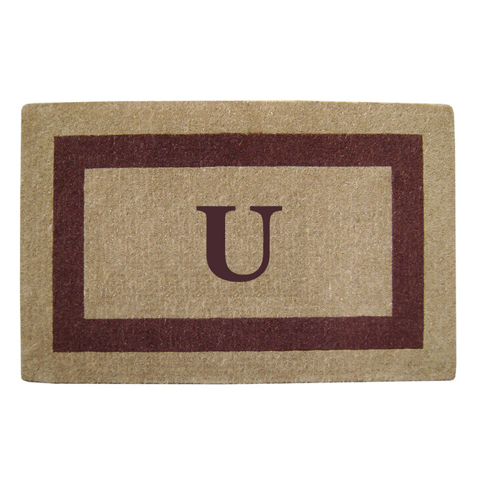 Heavy Duty Coir Door Mat Single Picture Frame, Monogram U - Brown 30" x 48"