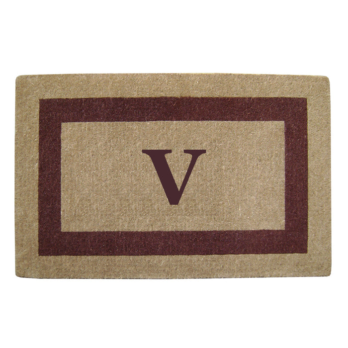 Heavy Duty Coir Door Mat Single Picture Frame, Monogram V - Brown 30" x 48"