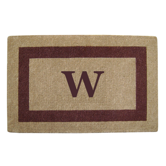 Heavy Duty Coir Door Mat Single Picture Frame, Monogram W - Brown 30" x 48"