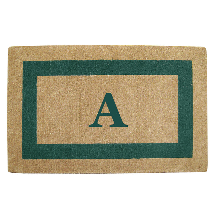 Heavy Duty Coir Door Mat Single Picture Frame, Monogram A - Green 30" x 48"