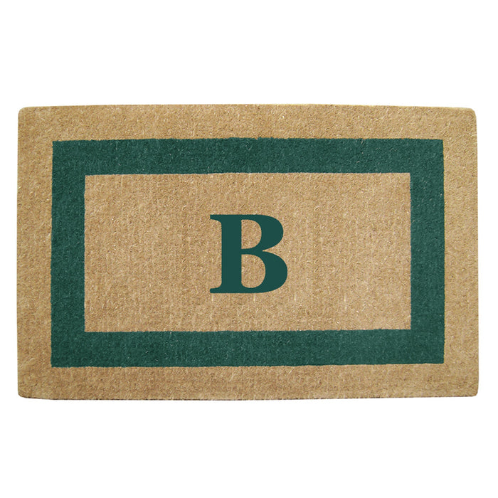 Heavy Duty Coir Door Mat Single Picture Frame, Monogram - Green 30" x 48"