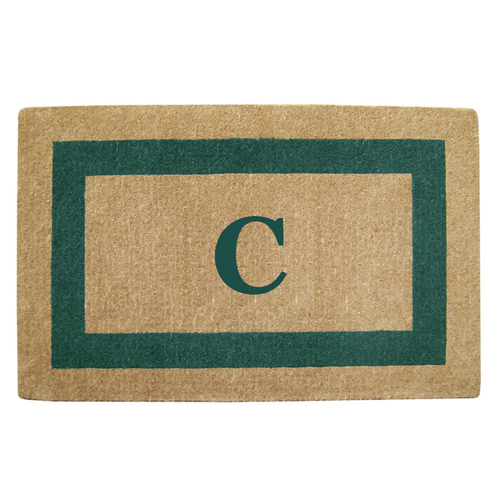 Heavy Duty Coir Door Mat Single Picture Frame, Monogram - Green 30" x 48"