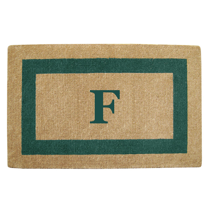 Heavy Duty Coir Door Mat Single Picture Frame, Monogram F - Green 30" x 48"