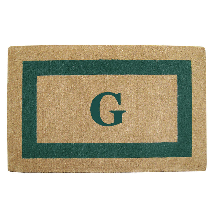 Heavy Duty Coir Door Mat Single Picture Frame, Monogram - Green 30" x 48"