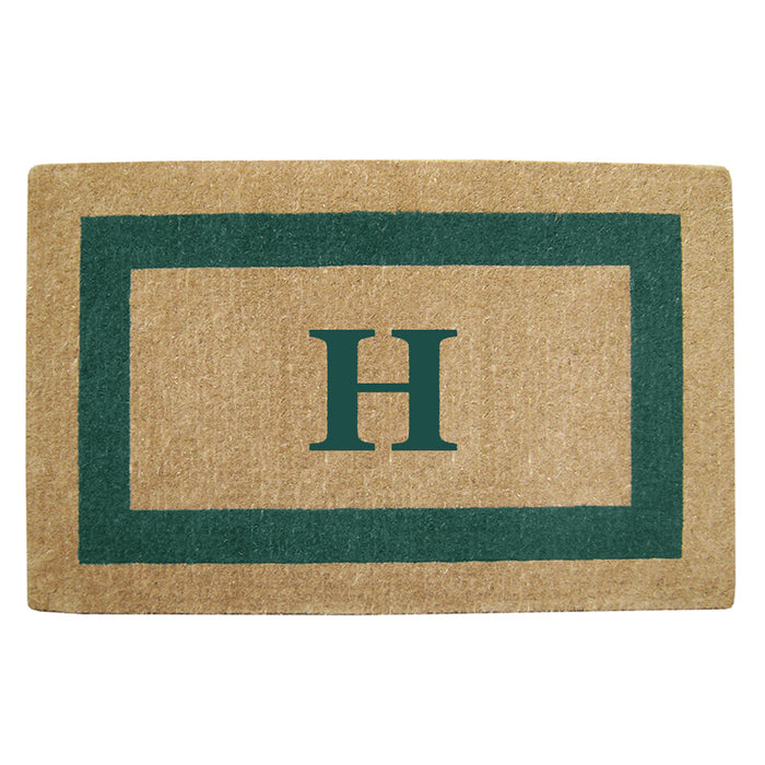 Heavy Duty Coir Door Mat Single Picture Frame, Monogram H - Green 30" x 48"