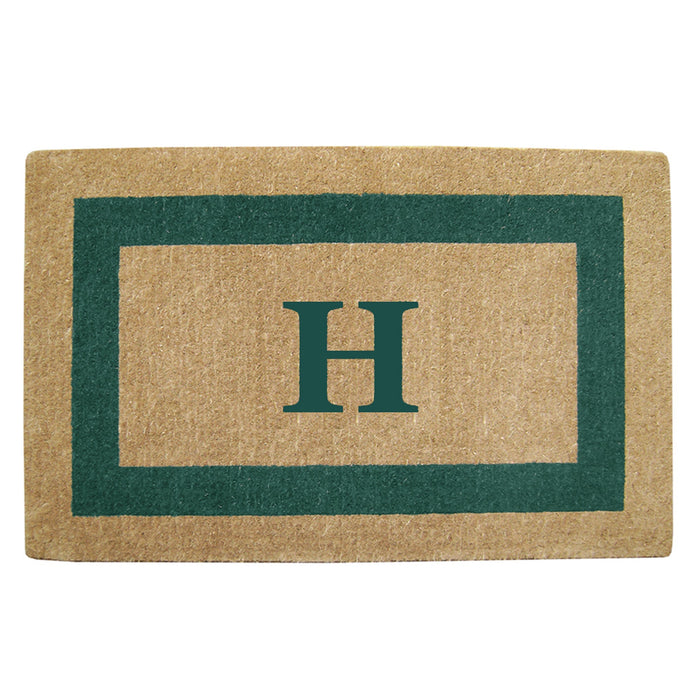 Heavy Duty Coir Door Mat Single Picture Frame, Monogram - Green 30" x 48"