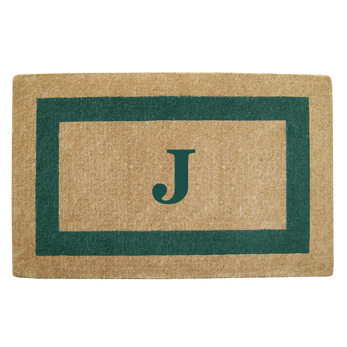 Heavy Duty Coir Door Mat Single Picture Frame, Monogram J - Green 30" x 48"