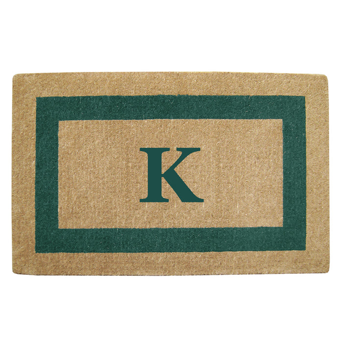 Heavy Duty Coir Door Mat Single Picture Frame, Monogram K - Green 30" x 48"