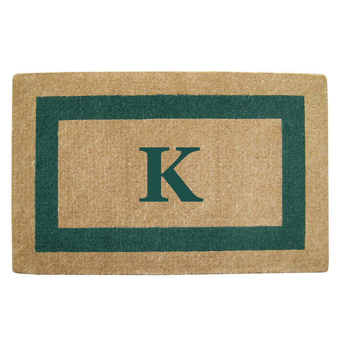 Heavy Duty Coir Door Mat Single Picture Frame, Monogram - Green 30" x 48"