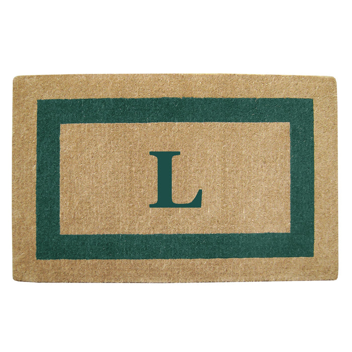 Heavy Duty Coir Door Mat Single Picture Frame, Monogram - Green 30" x 48"