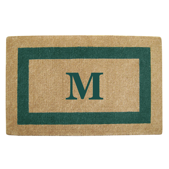 Heavy Duty Coir Door Mat Single Picture Frame, Monogram M - Green 30" x 48"