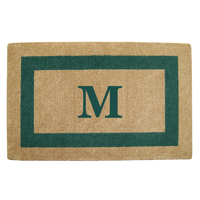 Heavy Duty Coir Door Mat Single Picture Frame, Monogram - Green 30" x 48"