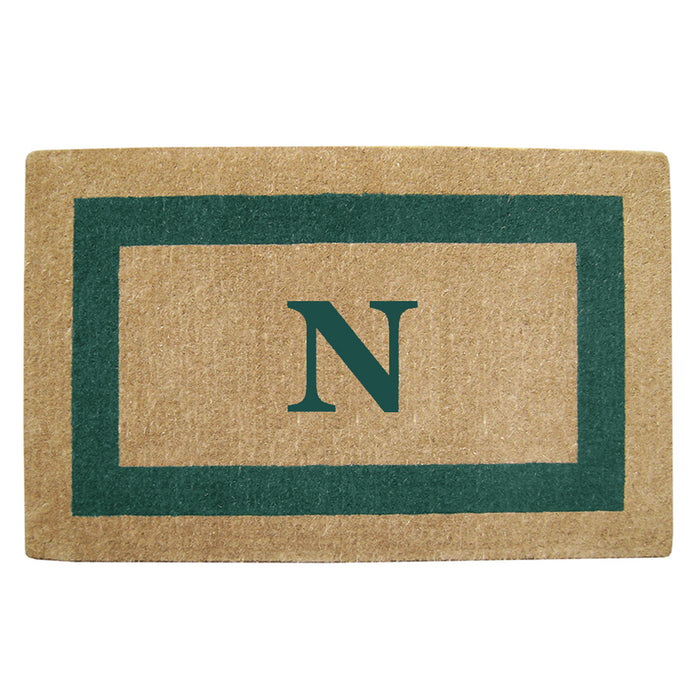 Heavy Duty Coir Door Mat Single Picture Frame, Monogram N - Green 30" x 48"