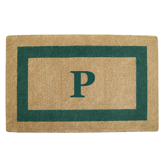 Heavy Duty Coir Door Mat Single Picture Frame, Monogram - Green 30" x 48"