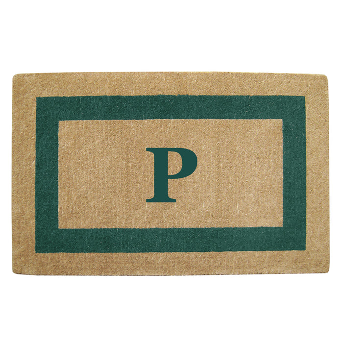 Heavy Duty Coir Door Mat Single Picture Frame, Monogram P - Green 30" x 48"