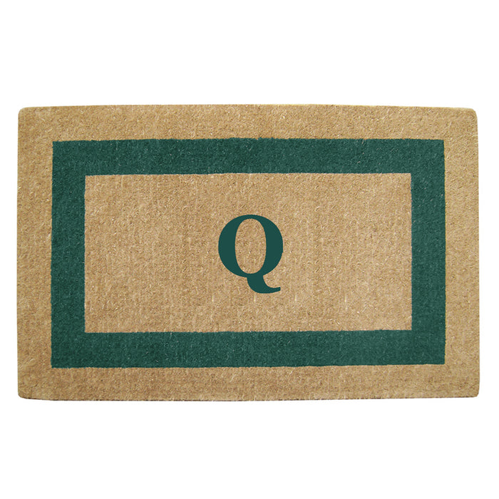 Heavy Duty Coir Door Mat Single Picture Frame, Monogram Q - Green 30" x 48"