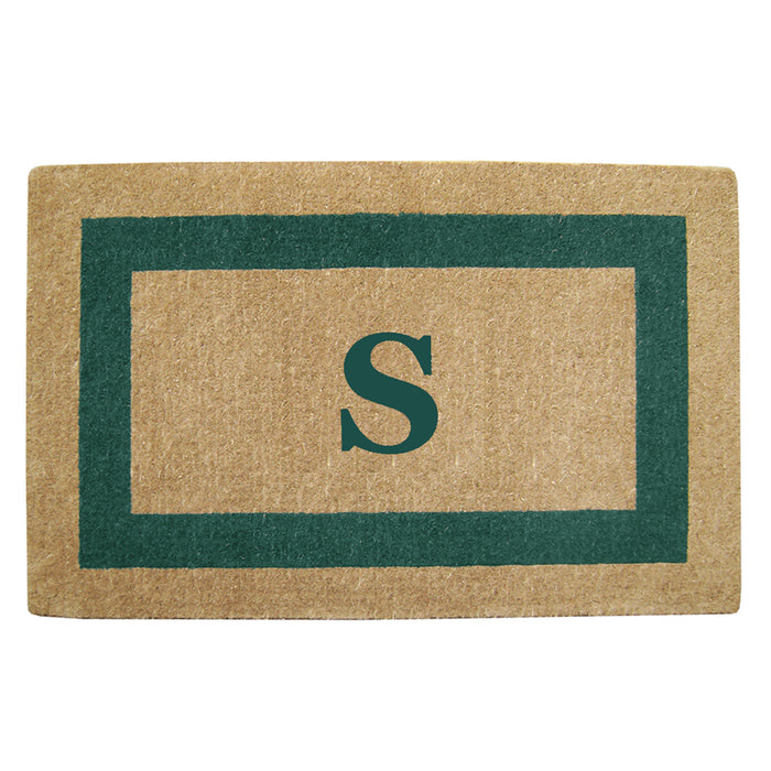 Heavy Duty Coir Door Mat Single Picture Frame, Monogram S - Green 30" x 48"