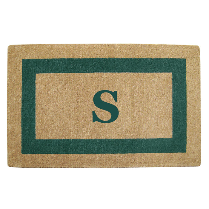 Heavy Duty Coir Door Mat Single Picture Frame, Monogram - Green 30" x 48"