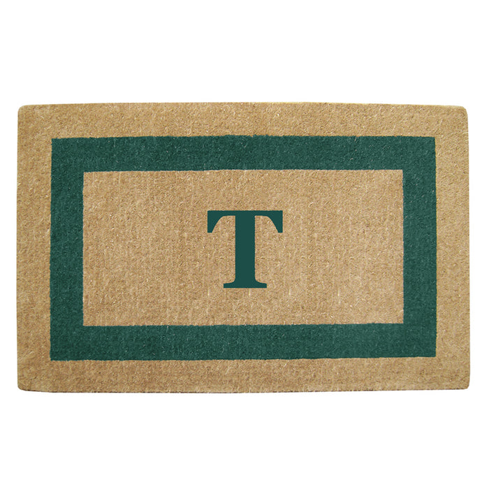 Heavy Duty Coir Door Mat Single Picture Frame, Monogram T - Green 30" x 48"