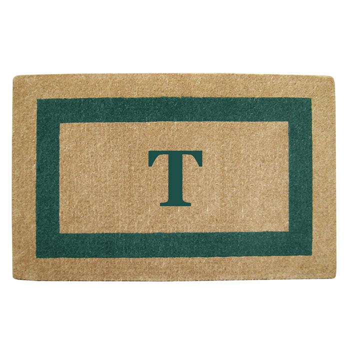 Heavy Duty Coir Door Mat Single Picture Frame, Monogram - Green 30" x 48"