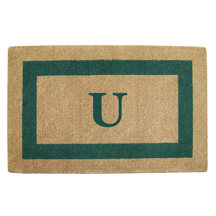 Heavy Duty Coir Door Mat Single Picture Frame, Monogram U - Green 30" x 48"