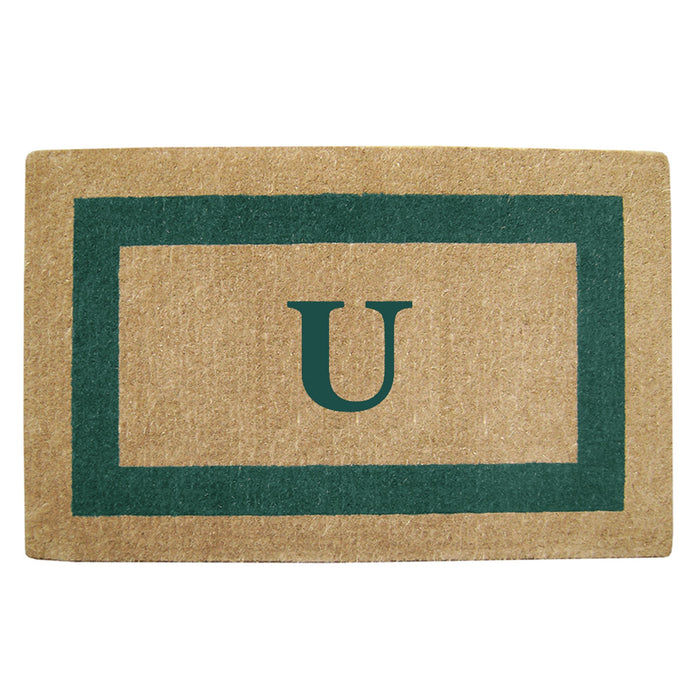 Heavy Duty Coir Door Mat Single Picture Frame, Monogram - Green 30" x 48"