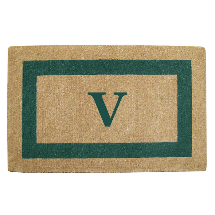 Heavy Duty Coir Door Mat Single Picture Frame, Monogram - Green 30" x 48"