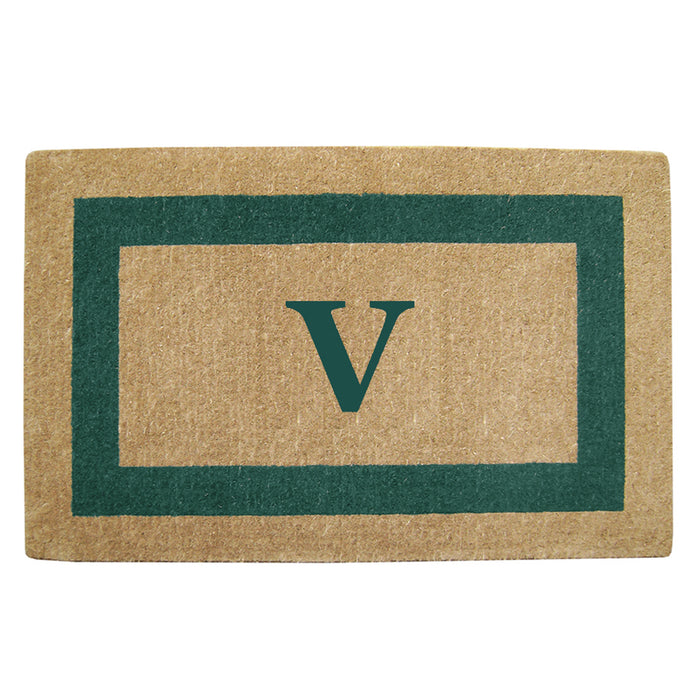 Heavy Duty Coir Door Mat Single Picture Frame, Monogram V - Green 30" x 48"