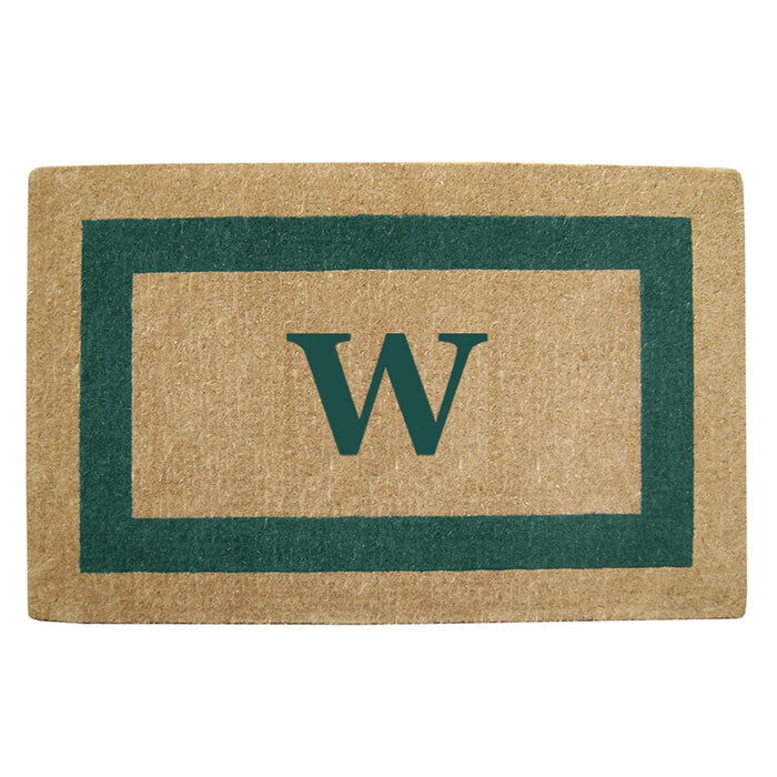 Heavy Duty Coir Door Mat Single Picture Frame, Monogram - Green 30" x 48"