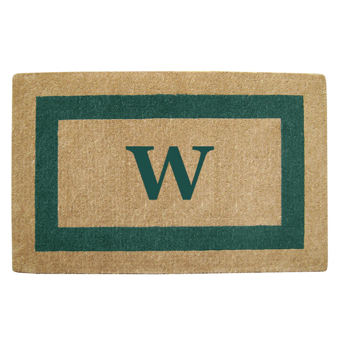 Heavy Duty Coir Door Mat Single Picture Frame, Monogram W - Green 30" x 48"