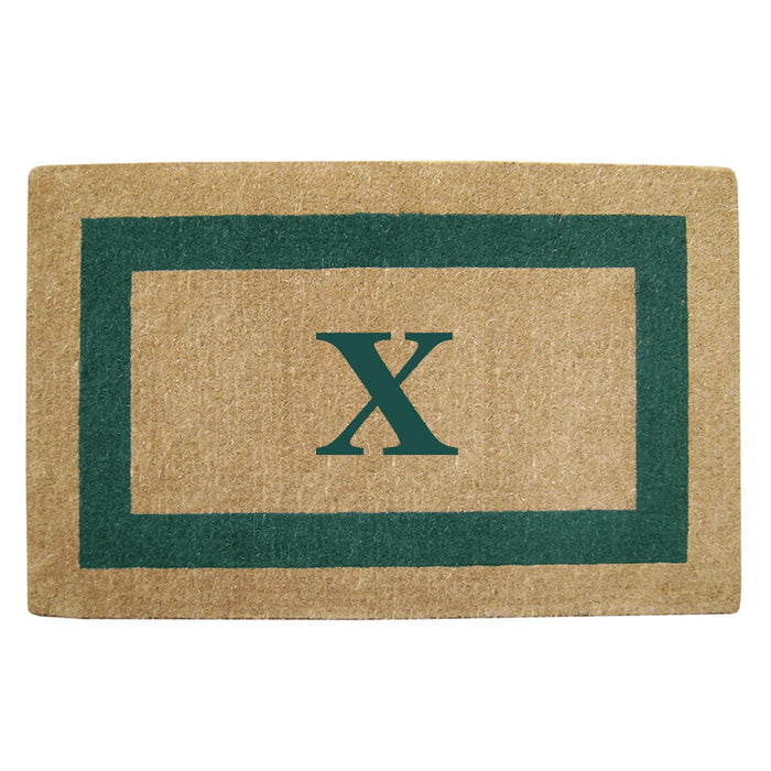 Heavy Duty Coir Door Mat Single Picture Frame, Monogram - Green 30" x 48"