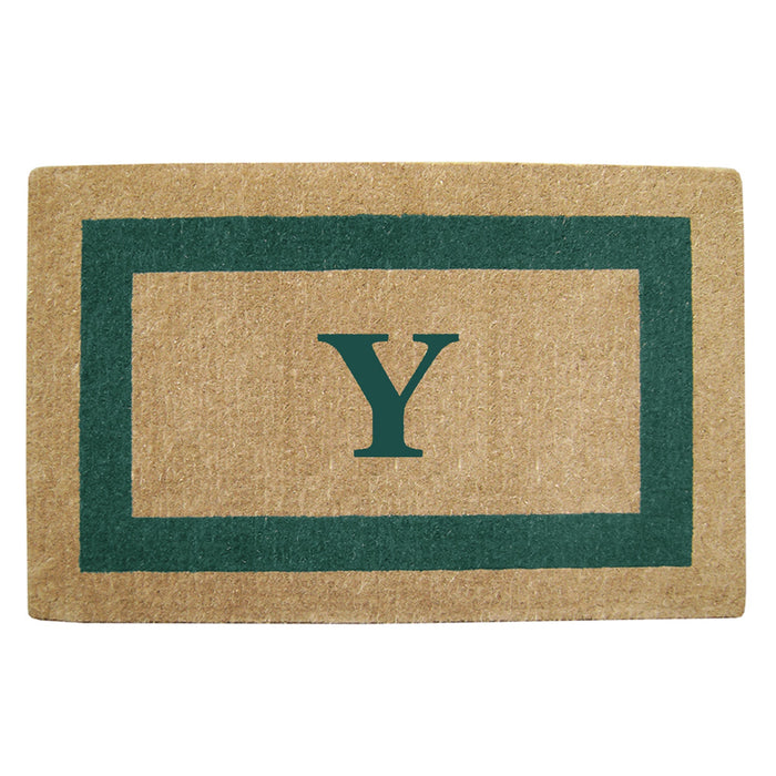 Heavy Duty Coir Door Mat Single Picture Frame, Monogram - Green 30" x 48"