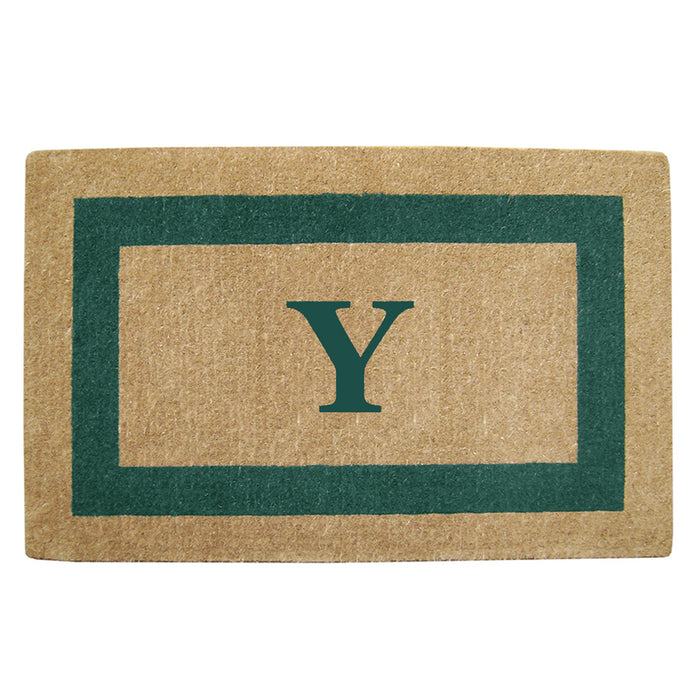 Heavy Duty Coir Door Mat Single Picture Frame, Monogram Y - Green 30" x 48"