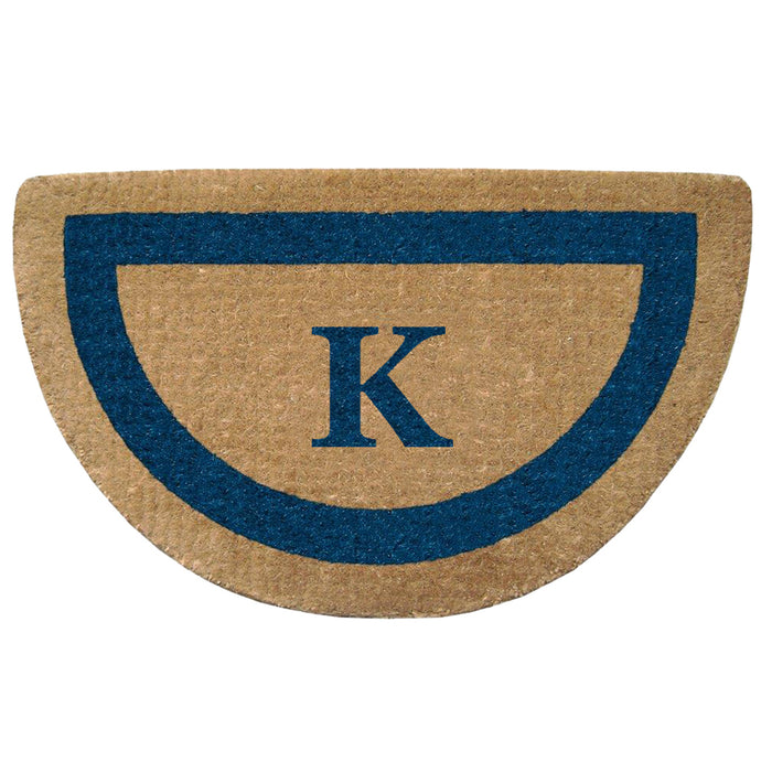 Heavy Duty Coir Door Mat Single Picture Frame, Monogram K - Blue 22" x 36"