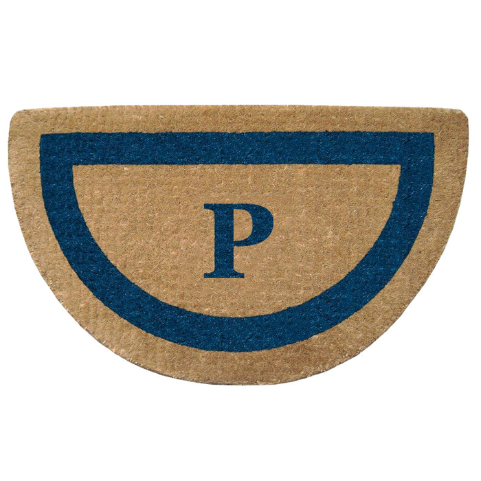 Heavy Duty Coir Door Mat Single Picture Frame, Monogram P - Blue 22" x 36"