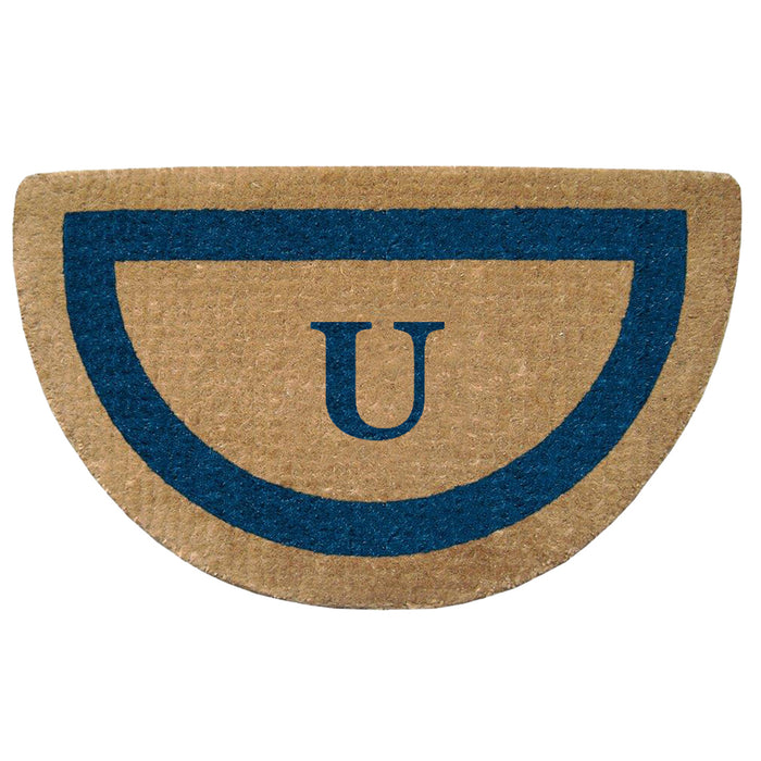 Heavy Duty Coir Door Mat Single Picture Frame, Monogram U - Blue 22" x 36"