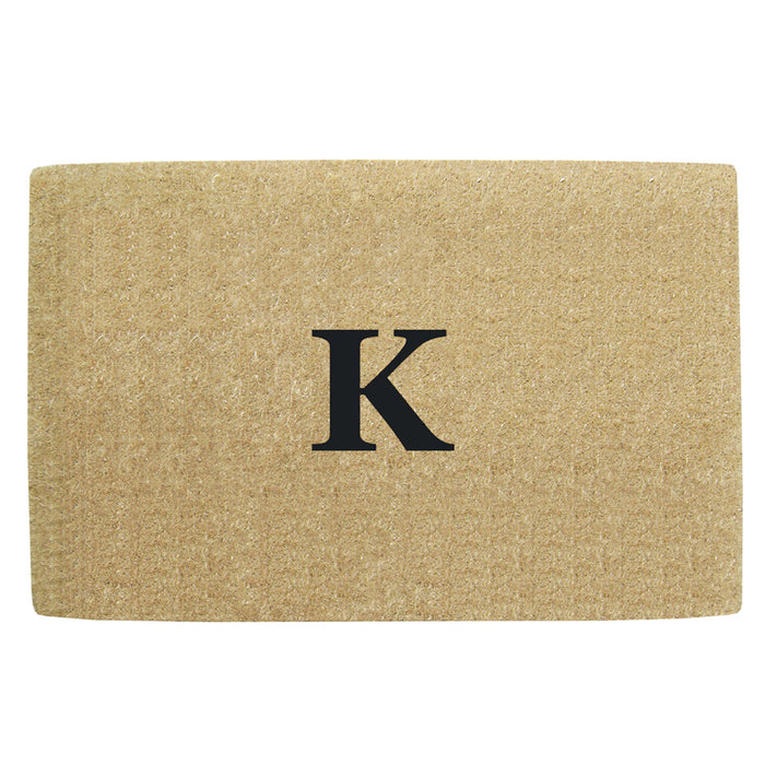 Heavy Duty Coir Door Mat No Border, Monogram K - Black 30" x 48"