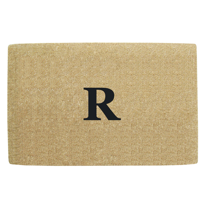 Heavy Duty Coir Door Mat No Border, Monogram R - Black 30" x 48"