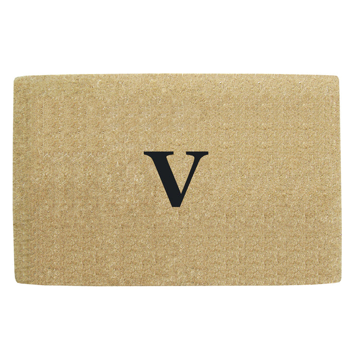 Heavy Duty Coir Door Mat No Border, Monogram V - Black 30" x 48"