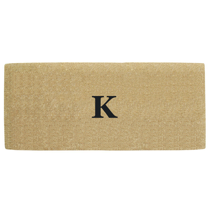 Heavy Duty Coir Door Mat No Border, Monogram K - Black 24" x 57"