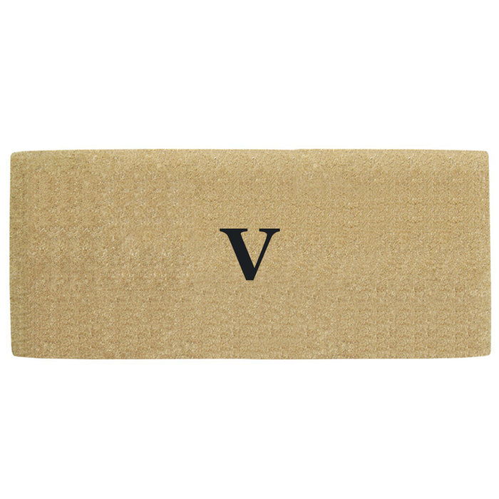 Heavy Duty Coir Door Mat No Border, Monogram V - Black 24" x 57"