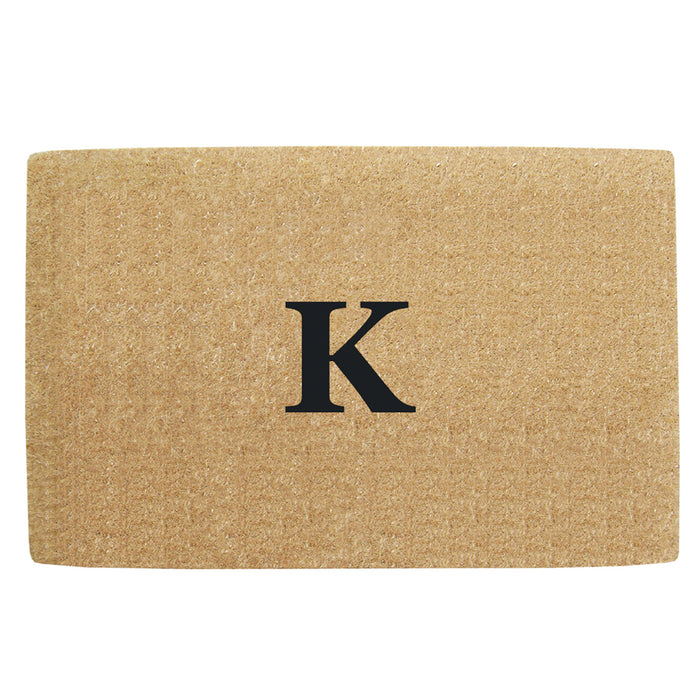 Heavy Duty Coir Door Mat No Border, Monogram K - Black 38" x 60"