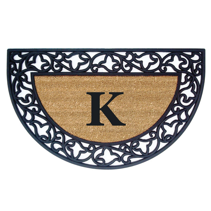 Rubber Coir Door Mat Acanthus, Monogram K - 22" x 36"