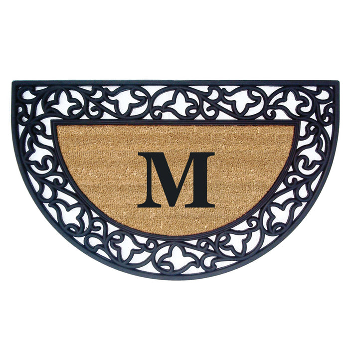 Rubber Coir Door Mat Acanthus, Monogram M - 22" x 36"