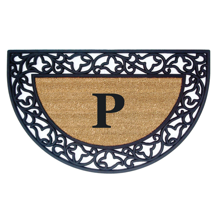 Rubber Coir Door Mat Acanthus, Monogram P - 22" x 36"