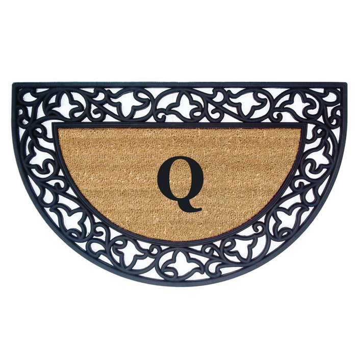 Rubber Coir Door Mat Acanthus, Monogram Q - 22" x 36"