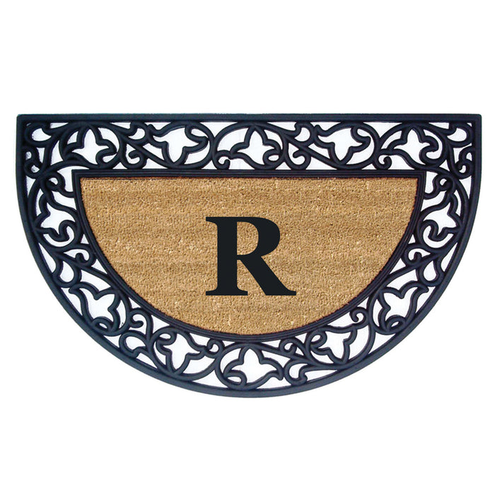 Rubber Coir Door Mat Acanthus, Monogram R - 22" x 36"