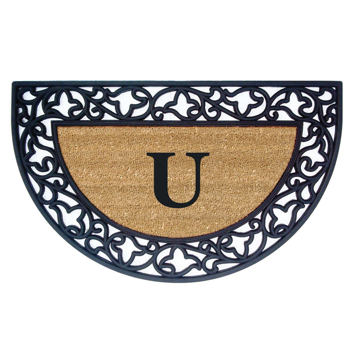 Rubber Coir Door Mat Acanthus, Monogram U - 22" x 36"