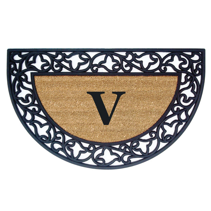 Rubber Coir Door Mat Acanthus, Monogram V - 22" x 36"