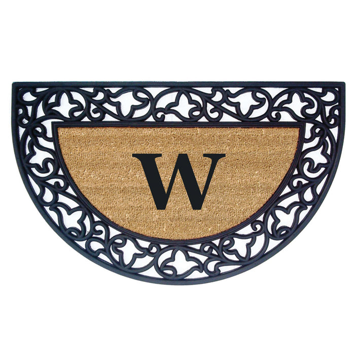 Rubber Coir Door Mat Acanthus, Monogram W - 22" x 36"